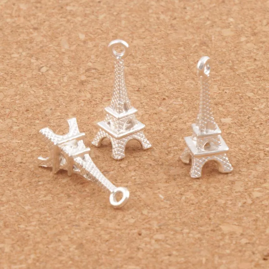 3D Paris Tour Eiffel Alliage Petits Charmes Pendentifs MIC Bronze Argent Plaqué Élégant 22mm 4mm L448297j