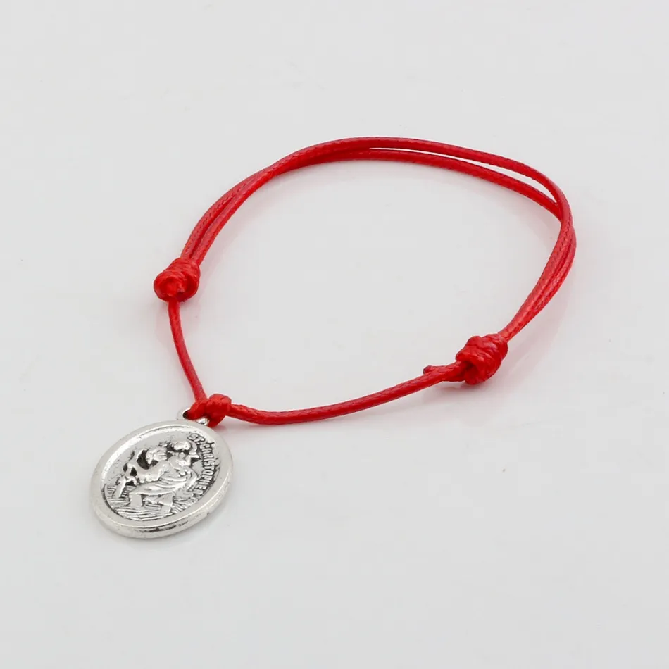 20 stuks verstelbare armbanden rode was touw antiek zilver legering ST Christopher charme verstelbare armband B-31284q