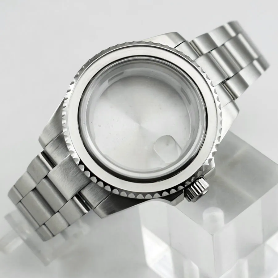 40mm Saffierglas case voor ETA 2836 Mingzhu 2813 3804 Miyota 82 Zilver Roestvrij Stalen Horloge Case Voor Heren horloge P620220K