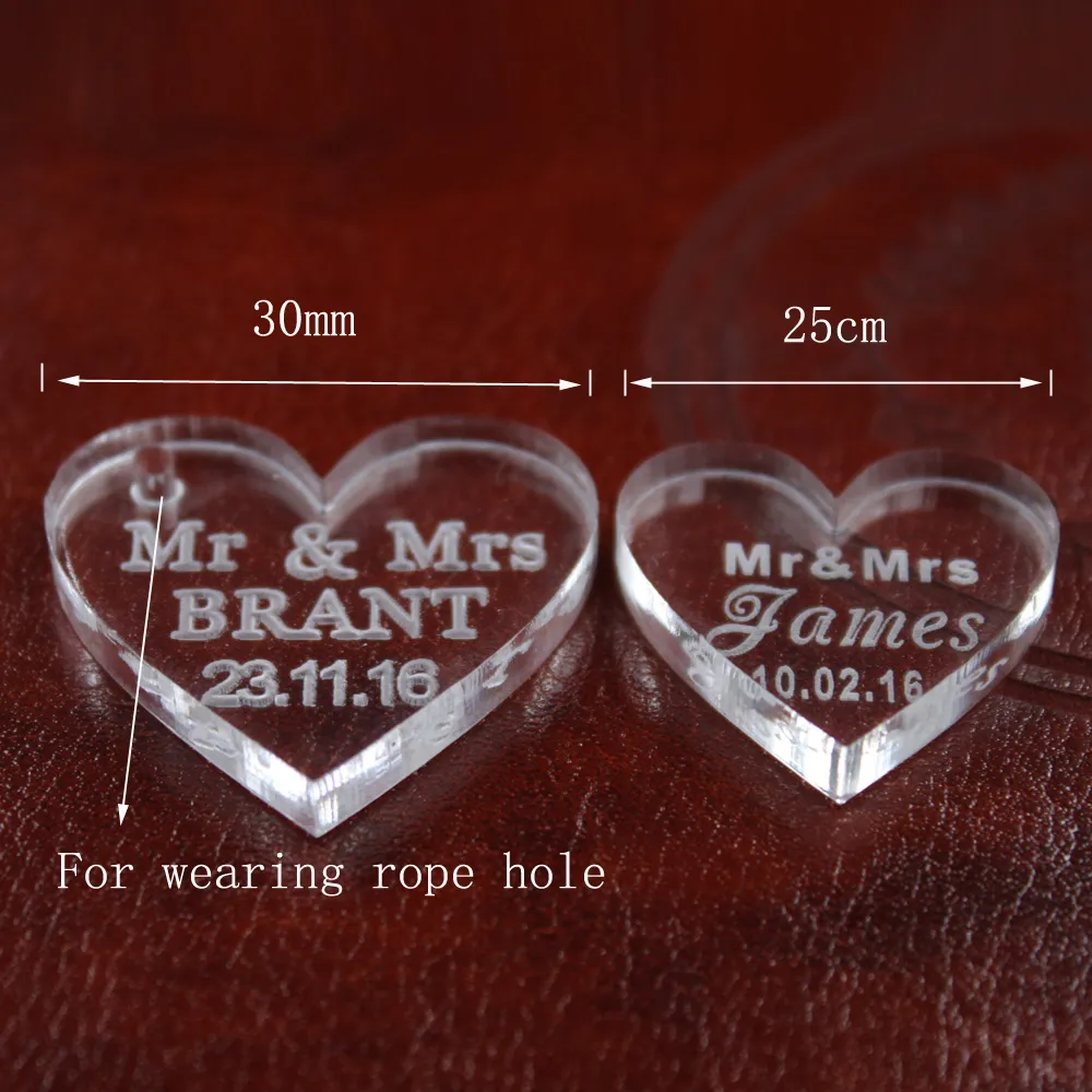 Newwhole-50 pezzi personalizzato Crystal Heart Personalized Mrs Love Heart Wedding Souvenirs Decoration Centrotavola Favors294Z294Z