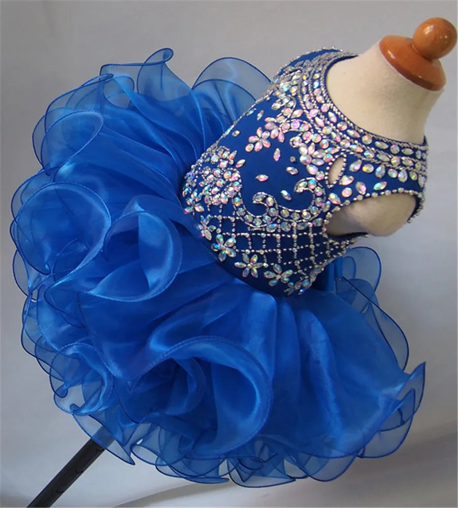 Royal Blue Diamond Glitz Ragazze Natioanl Pageant Abiti da cupcake Abiti da tutù bambini Neonate con volant Mini vestito da spettacolo251q