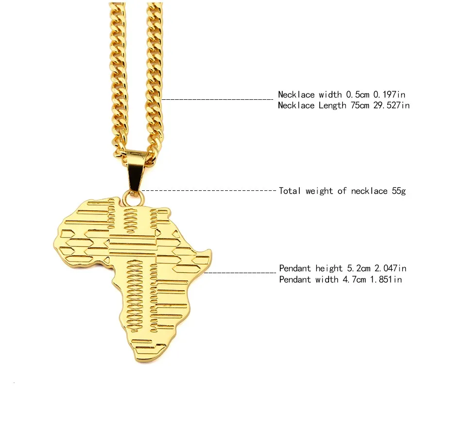 Trendy Vergulde Afrika Kaart Hanger Ketting Met 75 Cm Cubaanse Ketting Hip Hop Sieraden Mannen Vrouwen Bijouterie Met Gift box283O