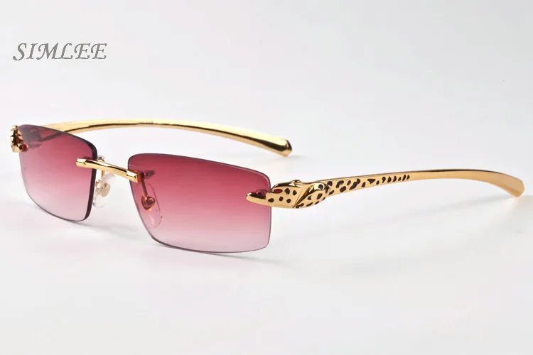 Óculos de sol de designer vintage de 2018 para homens homens sem aro búfalo cornos de chifre de ouro molduras de leopardo de ouro barato óculos femininos