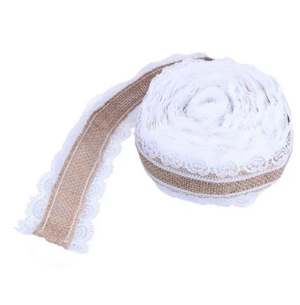 Zapasy imprezowe 2M Naturalny juty jutą Hessian Lace Roll i białe koronkowe w stylu vintage impreza Dekoracje rzemiosła dekoracyjne 2738