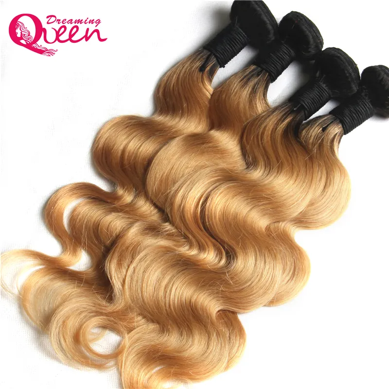 #T1B 27 Honey Blonde Ombre Color Brazilian Body Wave Hair Bundles Brazilian Virgin Human Hair Weaves Ombre Hair Extensions