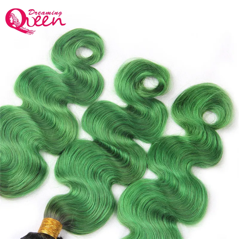 #T1B Emerald Green Body Wave Ombre Brazilian Human Hair Extensions Brazilian Virgin Human Hair Weaves 3 Bundles Ombre Hair Bundles