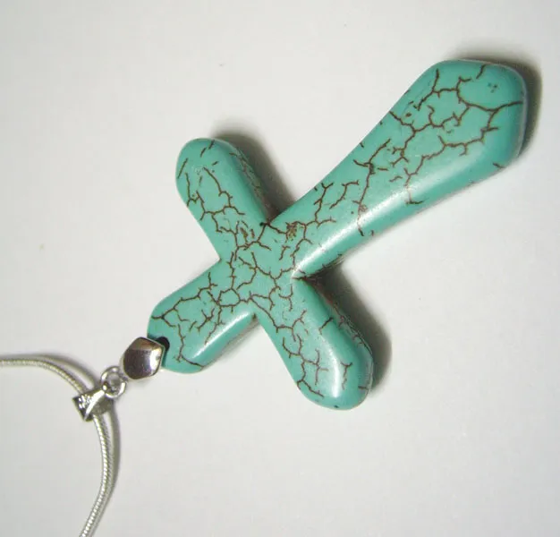 Turquoise Cross Pendant Charms Necklaces For DIY Fashion Jewelry Gift Craft T46 304U