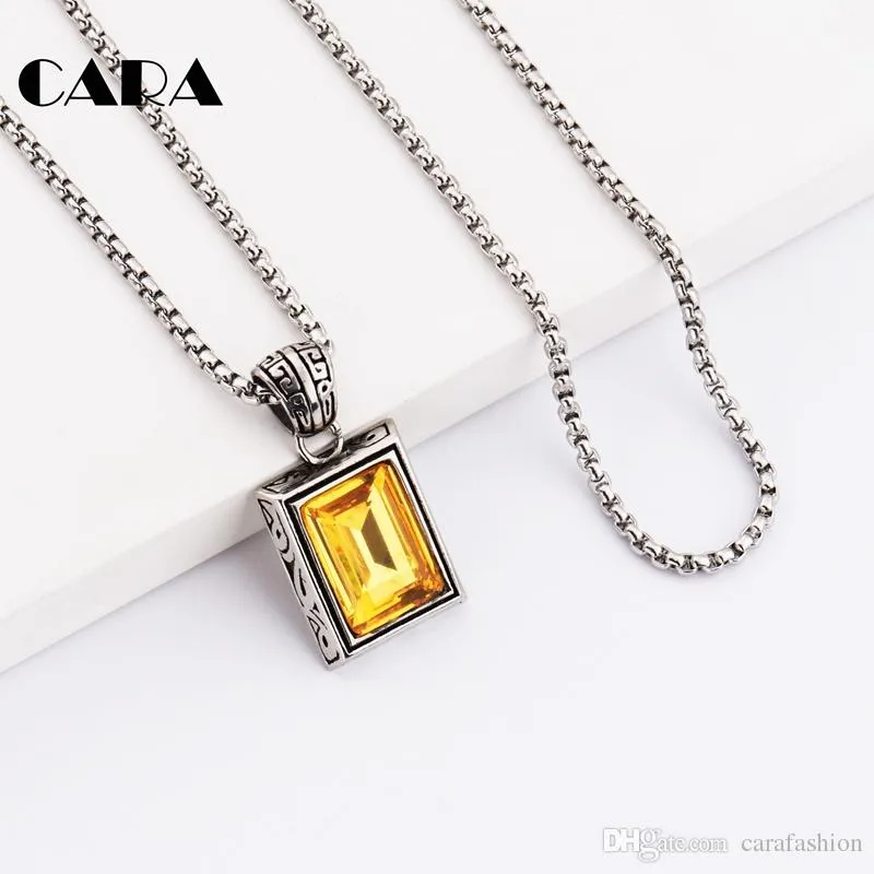 New Arrival Chic 316 stainless steel men necklace pendant Big square crystal hip hop punk necklace for men jewelry CAGF0219252S