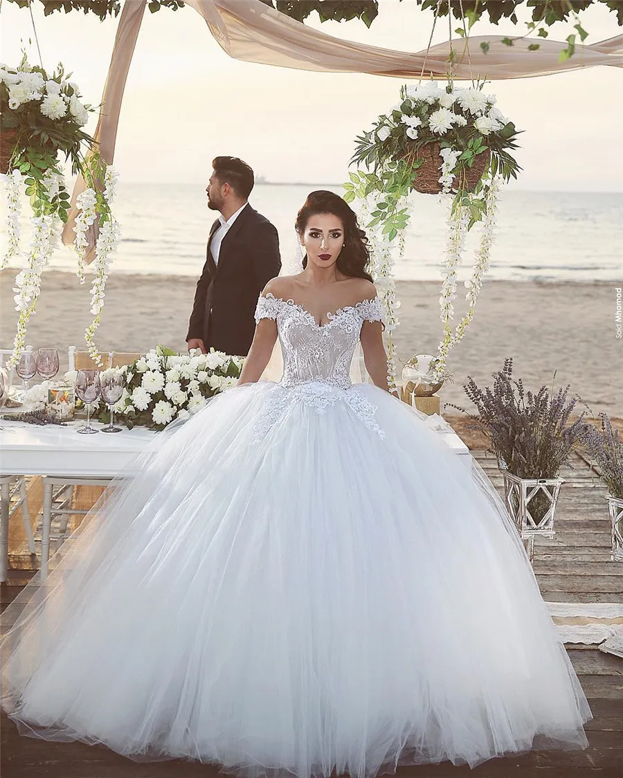 Saidmhamad V-neck Ball Gowns Wedding Dress 2019 Design Off the Shoulder Bridal Dress Tulle vestidos de festa