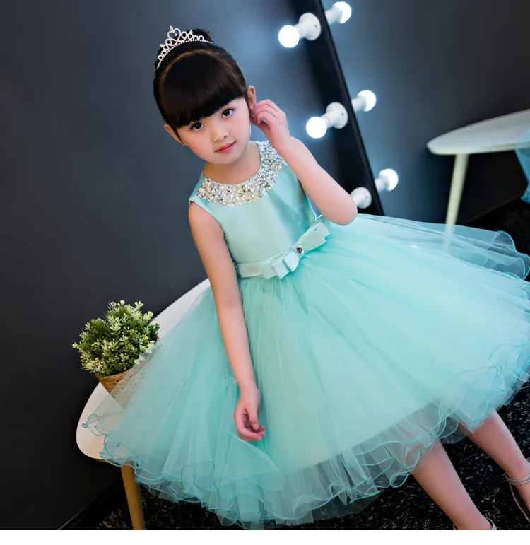 Glizt Royal blue Kids Girls Party Wedding flower girl Dress Baby Girl Dress Bead Bow Prom Formal Dress First Communion Gown