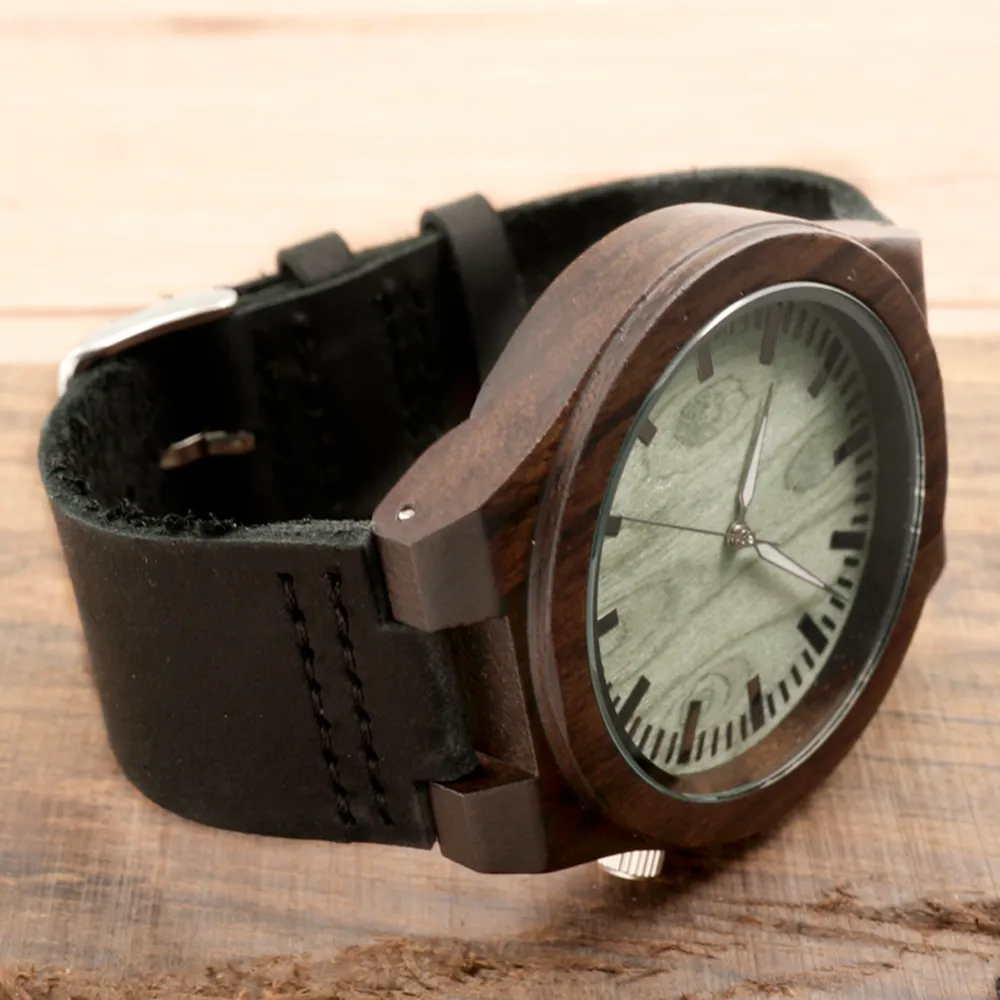 Bobo Bird B14 Vintage Drewniane zegarki Fasgion Wristwatch dla mężczyzn Zielona tarcza będzie prezentem dla przyjaciół328J