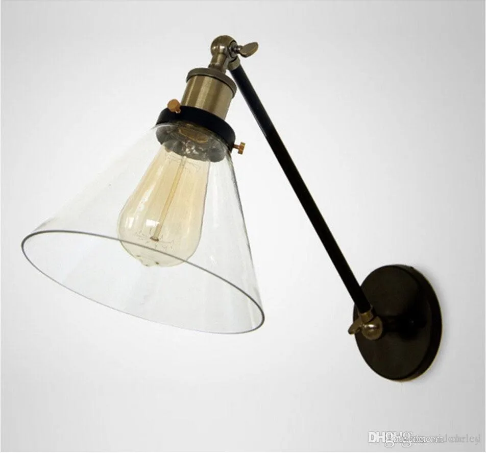 Loft huśtawki ramion ścian retro ścienne lamowe światło magazynowe oświetlenie otoczenie szklane szklane lampa przemysłowa e 27 edsion lampa ścienna 275h