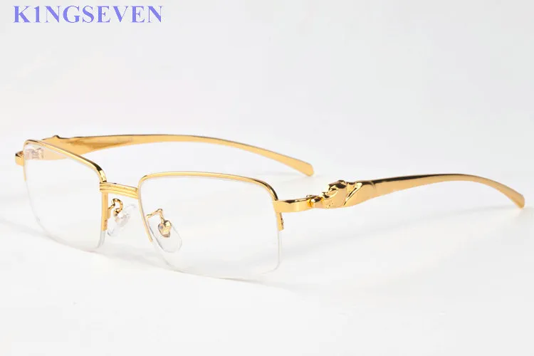Topp Qulaity Fashion Solglasögon Män kvinnor Rimless Buffalo Horn Glass med Red Box Case Green Clear Lenses Gold Oculos Gafas Lunet226V