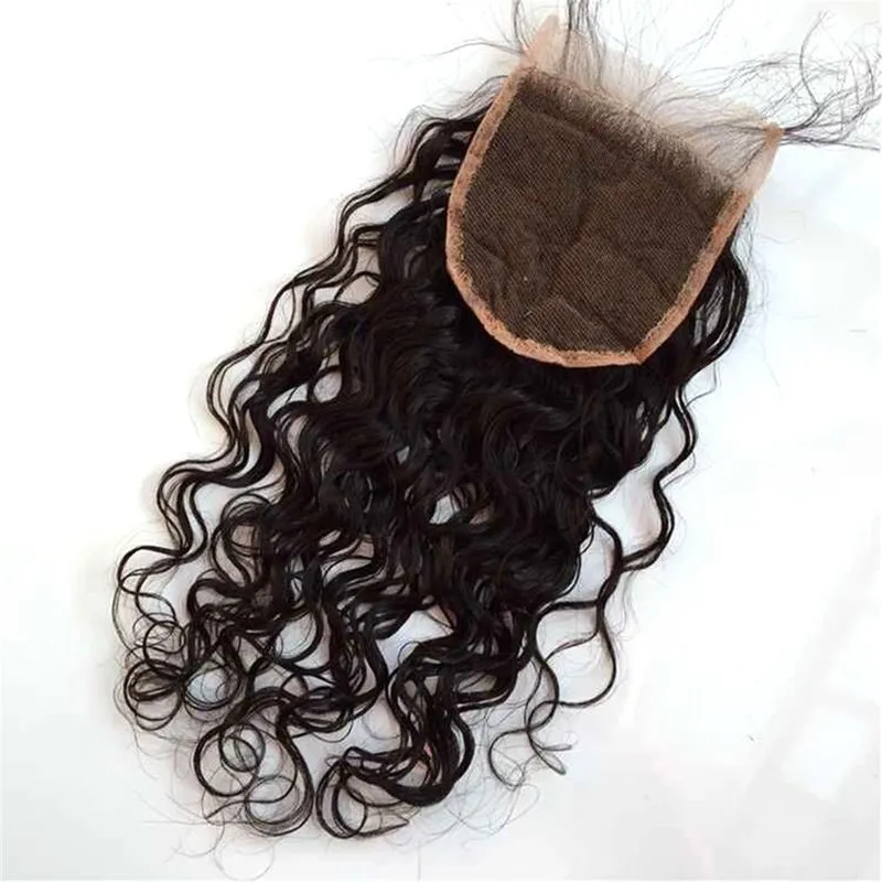 Wet And Wavy Lace Closure With Baby Hair Natural Black Virgin Burmese Water Wave Top Closures Bleached Knots G-EASY