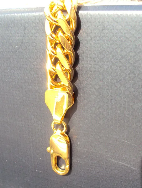 Uomini 24kt Real Yellow HGE HGE HGE 9 pollici pesante lussuoso lussuoso ipotenuse Bracciale di gioielli braccialetti s campione internazionale design237f