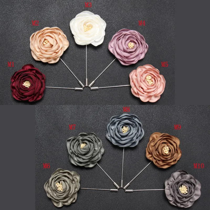 Boyute 10st Lapel Flower Pins Män hela 17 färger mode bröllop brosch stift smycken julprydnad289o