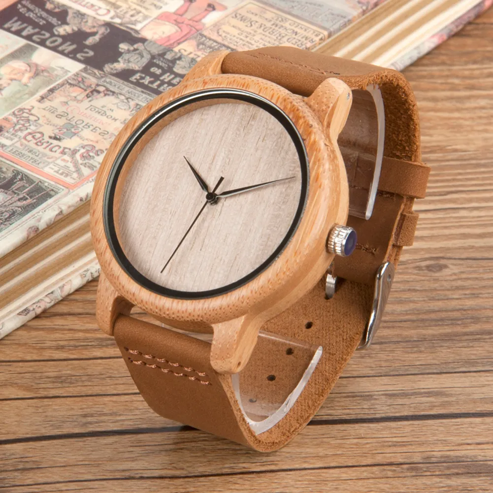 Bobo Bird A16 A19 Träklockor Japan Quartz 2035 Fashion Casual Natural Bamboo Clocks for Men and Women in Paper Present Box272R