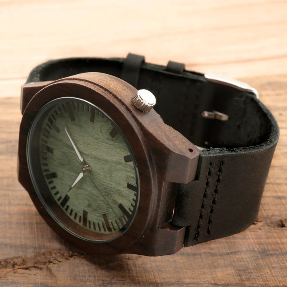 Bobo Bird B14 Vintage Drewniane zegarki Fasgion Wristwatch dla mężczyzn Zielona tarcza będzie prezentem dla przyjaciół 1902