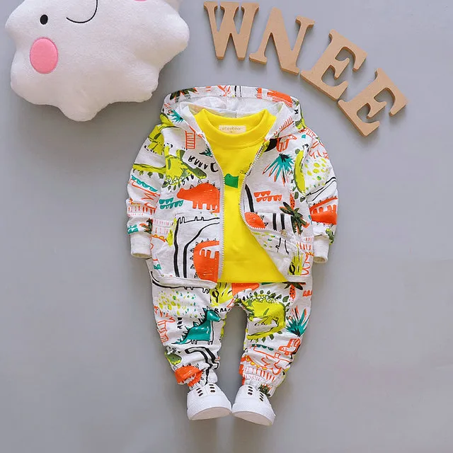 3 stks Peuter Baby Boy Kleding Outfits Kapmantel + T-shirt + Broek Kids Sets Kinderen Jongens kleding sets