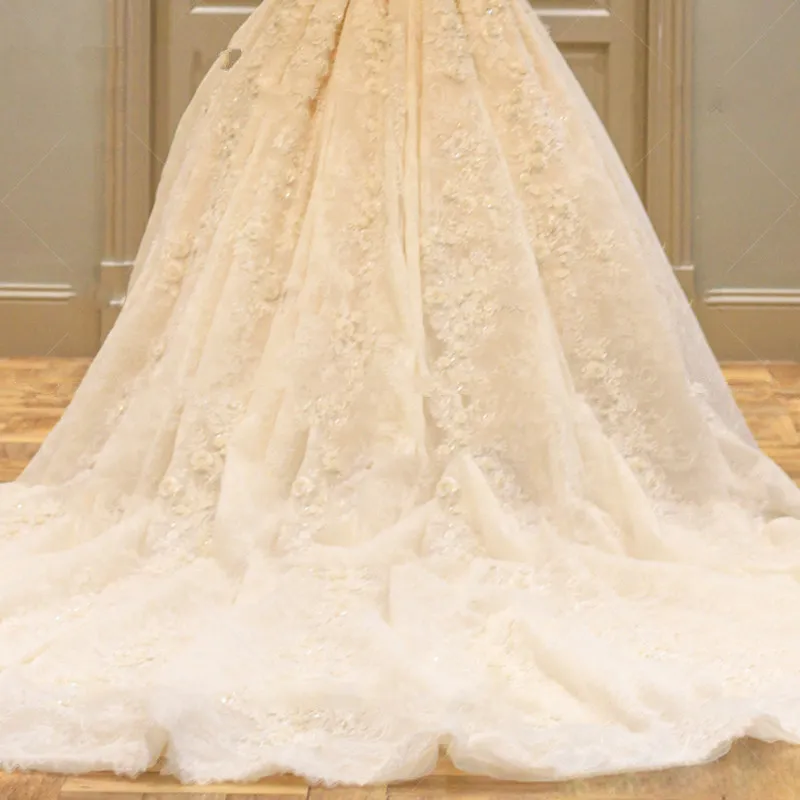 Arab dubai Luxury Flower Wedding Dress 201 9 New Design Ball Gown 3D floral church Training Wedding Dresses Vestidos De Novia Casamento