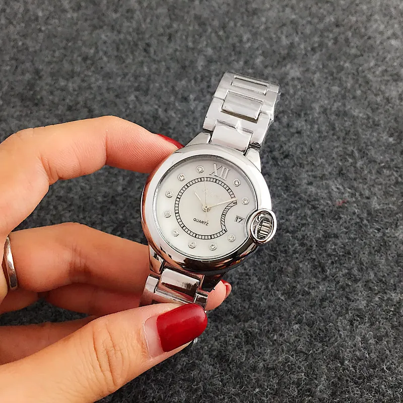 Woman Quartz Watches Literales Rhinestones Inlay Scale Mark Dial Moda Full Steel Mard Wristwatches Calendar Quartz Watches280J