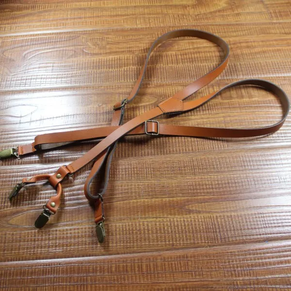 genuine leather men 1 7width four clips suspenders brace266f