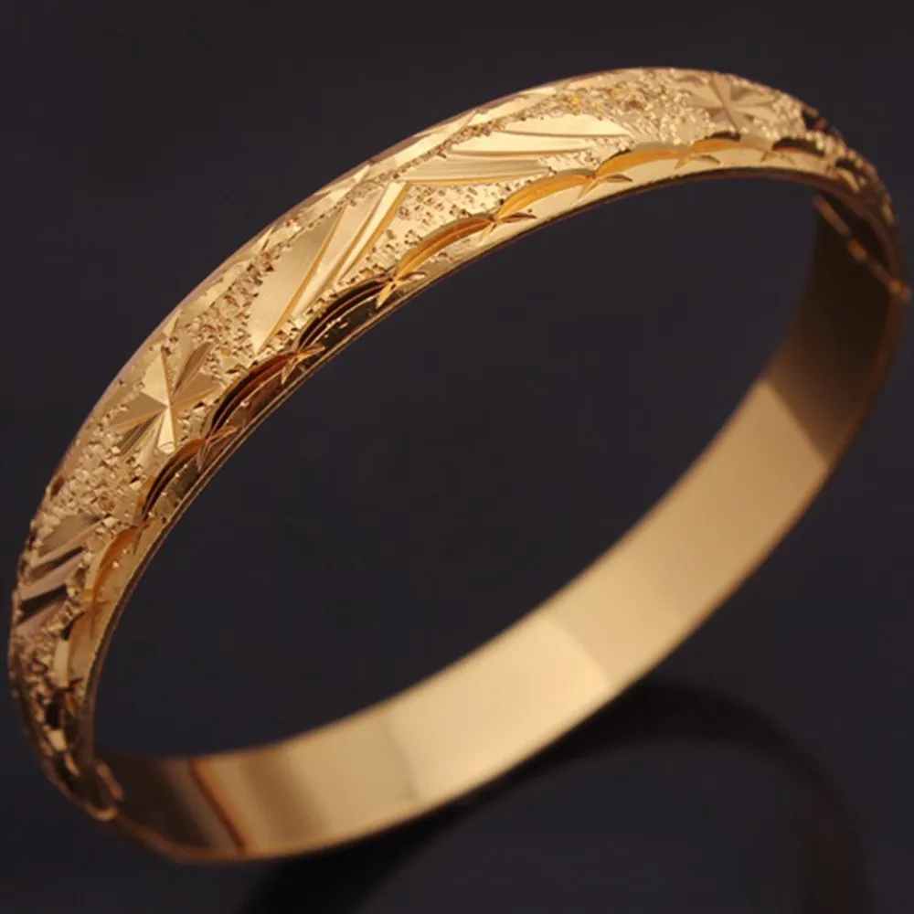 1 pezzo braccialetto intagliato spesso oro giallo 18 carati riempito classico braccialetto da donna braccialetto diametro 60mm 10mm intero gioiello305G