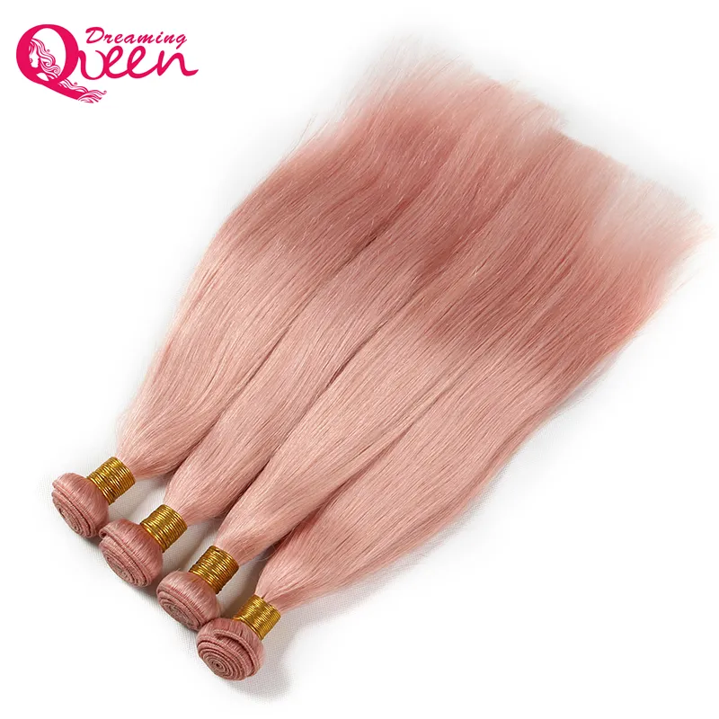 Dreaming Queen Hair Solid Pink Ombre Brazilian Straight Virgin Human Hair Weave Bundles Peachy R Hair Extensions 3 Bundles 