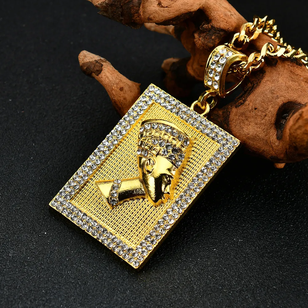 Hiphop Egyptian Pharaoh Necklace Gold Color Pendant Square Card Stainless Steel Cuban Chain Gift for Men Women Ethiopian Jewelry T280d