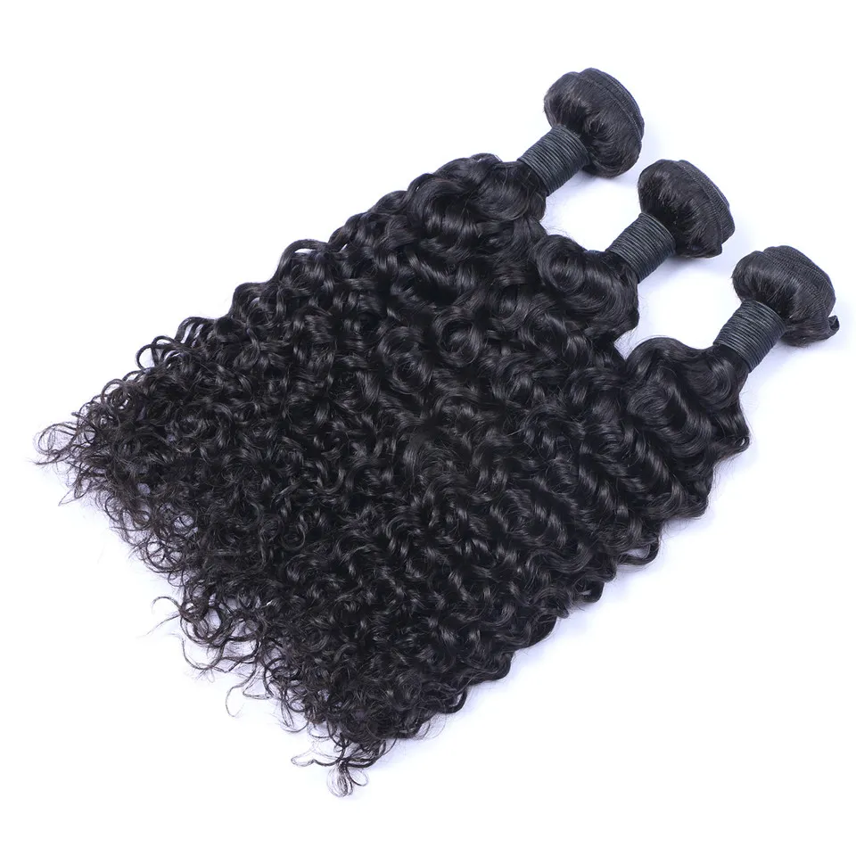 Brazilian Jerry Curly Human Virgin Hair Weaves With 4x4 Lace Closure Bleached Knots 100g/pc Natural Color Double Wefts Hair Extensions