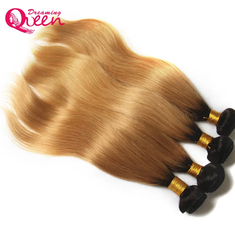 #T1B 27 Honey Blonde Ombre Color Brazilian Straight Human Hair Extensions 3 Bundles Brazilian Virgin Human Hair Ombre Human Hair Weave