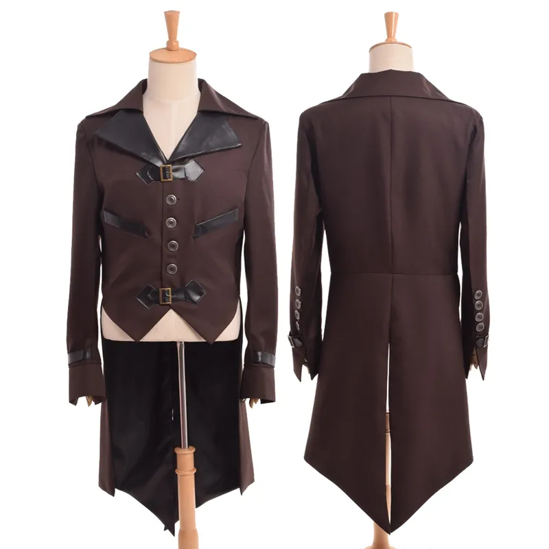 1 unid Victorian Vintage Steampunk Aviador Cosplay Costume Collared Mens Brown Swallow-tailed Coat Outwear Nuevo Envío Rápido