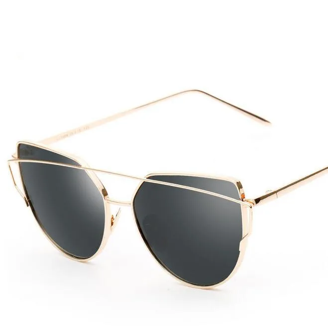 Fashion Women Cat Eye Sunglasses Flat Lens Mirror Brand Style Metal Frame Oversized Reflective Sun Glasses 251h