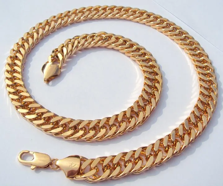 Filmdom ledande konstnär Mens kvinnors tunga tjocka robusta Rose Bengal Real 18K Solid Gold GF Cuban Link Chain Necklace 24 tum 10223x