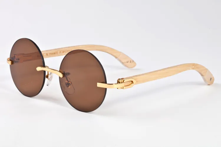 new fashion round glasses men women high quality buffalo horn sunglasses rimless brown black clear lens wood frame sun glasses2561