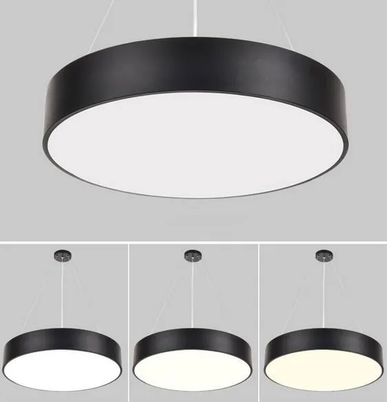 Minimalismo moderno Lampada a sospensione a LED Lampadari rotondi Apparecchi di illuminazione neri ufficio Sala studio Soggiorno Camera da letto AC85-265V287o