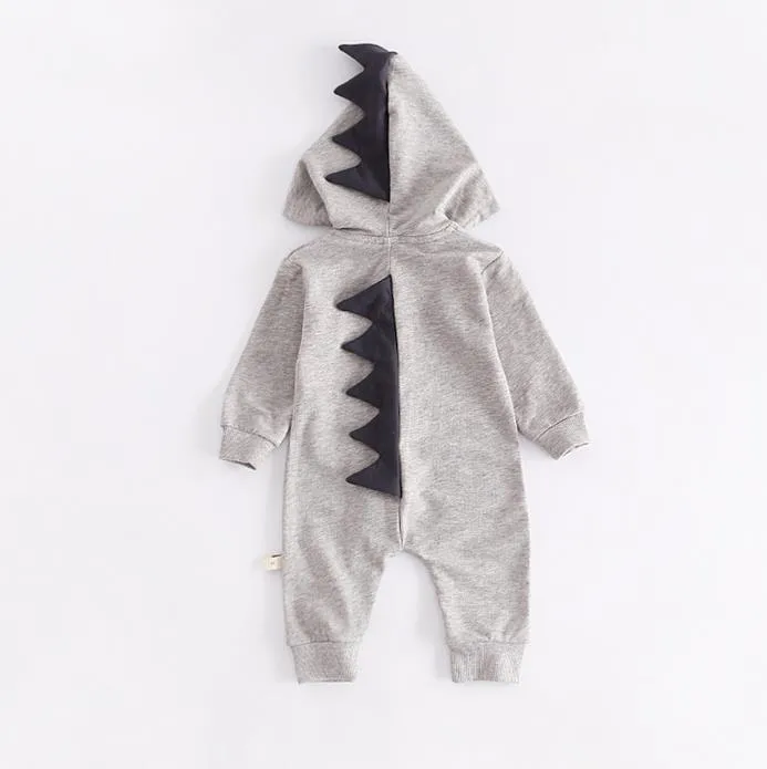 Autumn Infant Baby Cartoon Dinosaur Rompers Long Sleeve Hooded Cotton Climb Clothes Boys Girls Children Overalls Rompers 13349