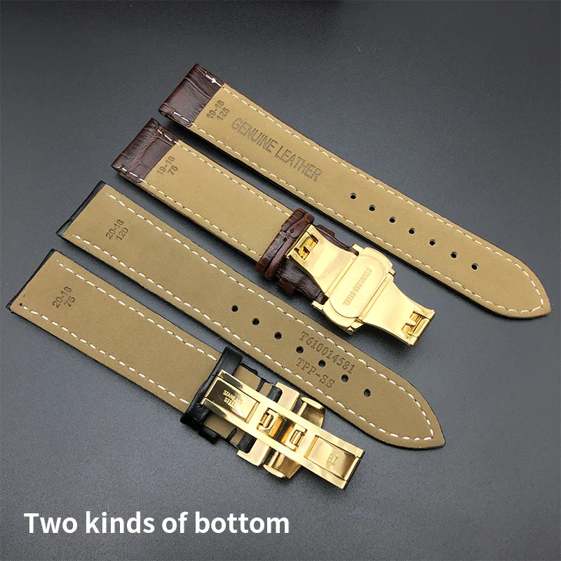 Bracelet de montre pour Tissot PRC200 T17 T41 T461 T049, 19mm, boucle papillon argentée, bracelets de montre en cuir véritable, 18mm 20mm 22mm269C