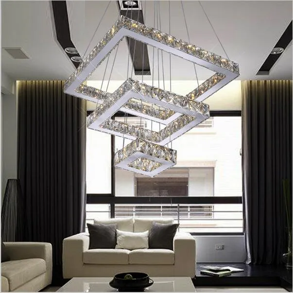 Moderne LED-Kristall-Kronleuchter-Lampe, rechteckig, K9-Kristalle, Pendelleuchte, Hängeleuchte, Innenbeleuchtung, Hängeleuchte, suspend275G