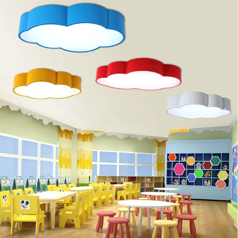 LED cloud kids room lighting children ceiling lamp baby ceiling light with yellow blue red white color for boys girls bedroom fixtures