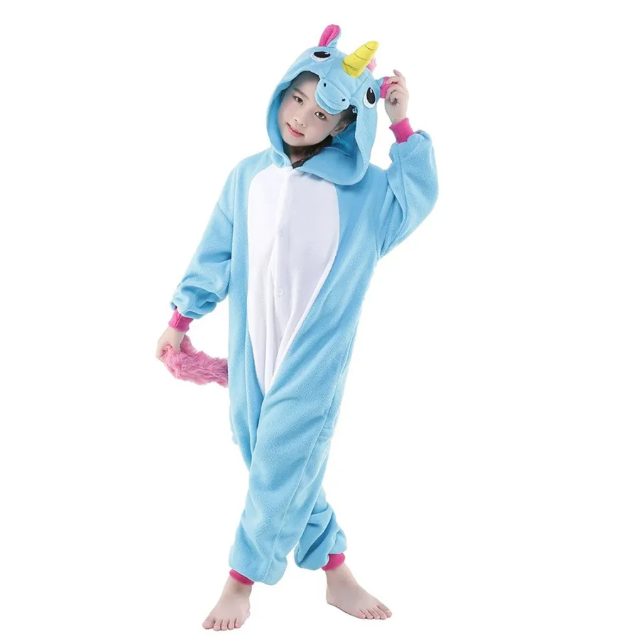 Blu e rosa Unicorno Cosplay Kigurumis Bambini Carnevale di Halloween Mardi Gras Costumi Bambini Tutina Pigiama235T