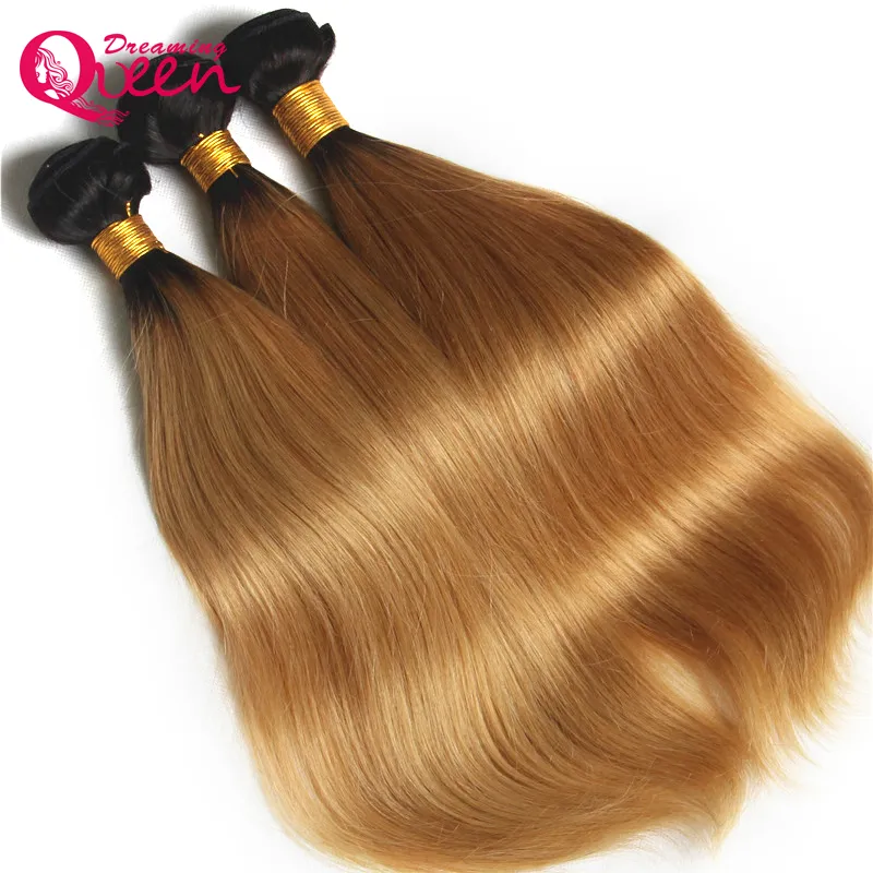 #T1B 27 Honey Blonde Ombre Color Brazilian Straight Human Hair Extensions 3 Bundles Brazilian Virgin Human Hair Ombre Human Hair Weave
