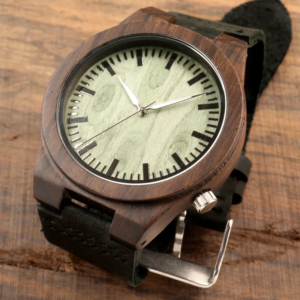 Bobo Bird B14 Vintage Drewniane zegarki Fasgion Wristwatch dla mężczyzn Zielona tarcza będzie prezentem dla przyjaciół328J