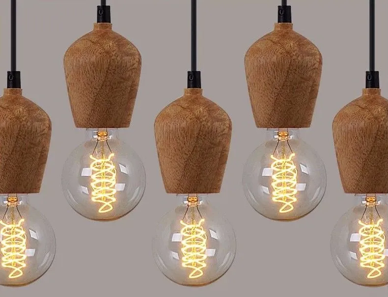 Nowoczesne lampy wiszące drewna drewna drewna vintage lampa wisząca wisząca oprawa oświetleniowa czarny drut edison e27 żarówka zawiesina Luminaire267z