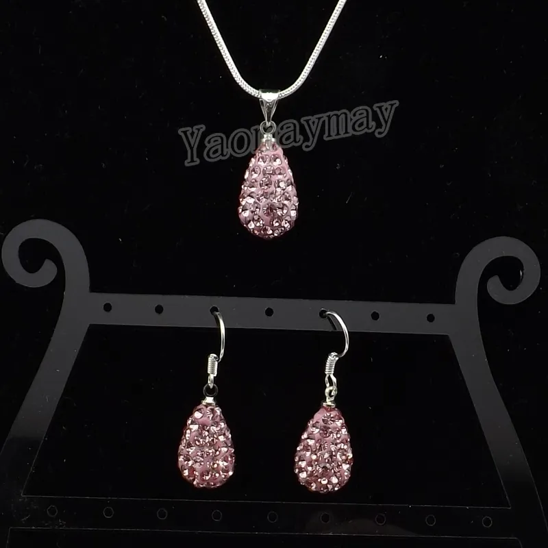 Crystal Jewelry Set Rhinestone Water Drop Shaped Pendant Earrings And Necklace For Party Whole282d