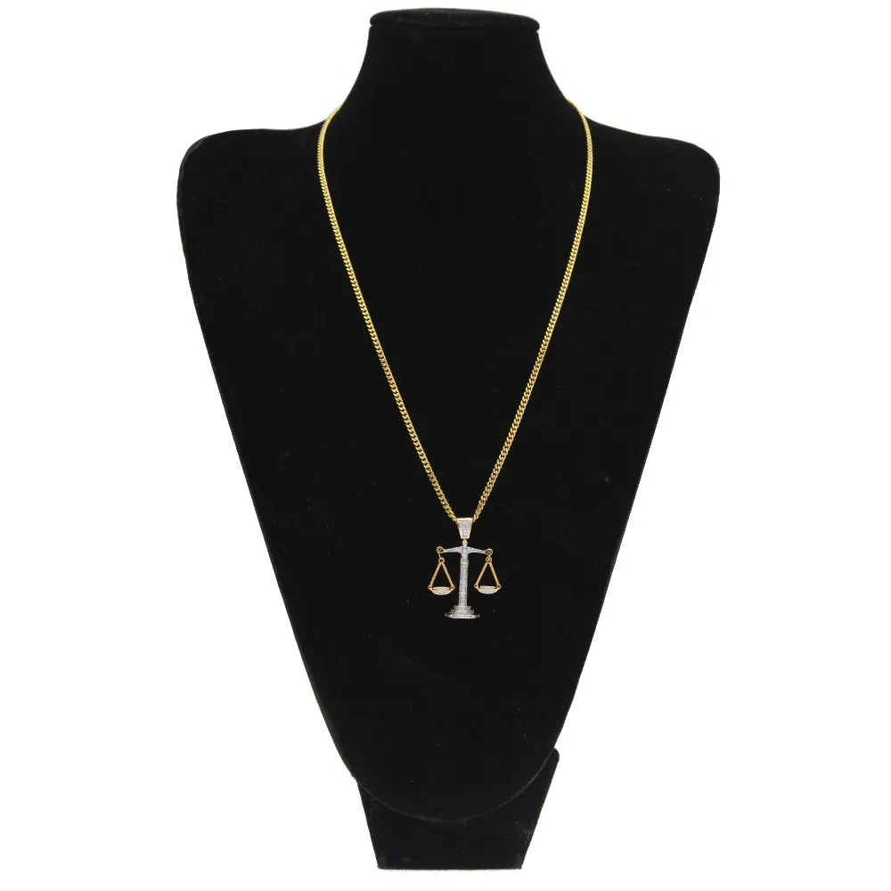 Iced Out Zircon Balance Vågsskala Pendant Silverguld Koppar Material Mens Hip Hop Necklace Chain235o