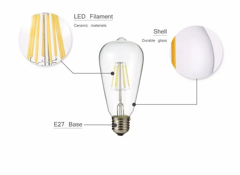 E27 ST64 LED Bulbs Vintage LED Filament Bulb Retro Lights 2W 4W 6W 8W Warm White AC110-240V240O