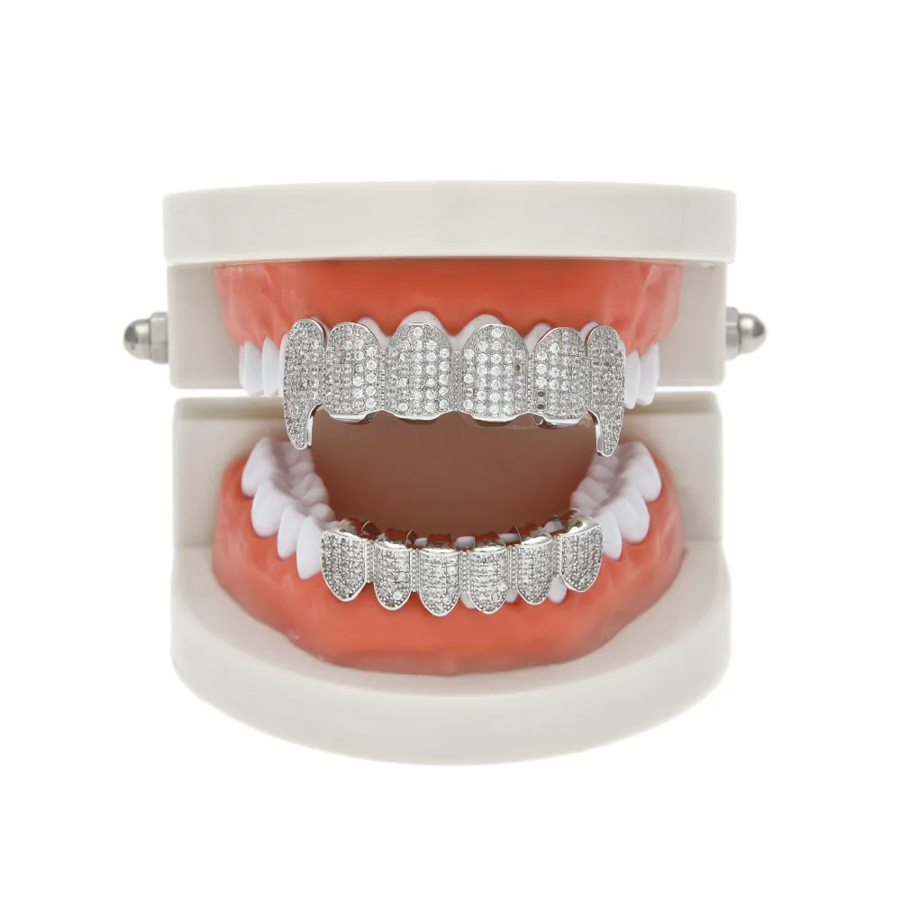 New Custom All Iced Out Exclusive Luxury Top&Bottom Silver Gold Grillz Set Vampire & Classic Teeth for Women Men