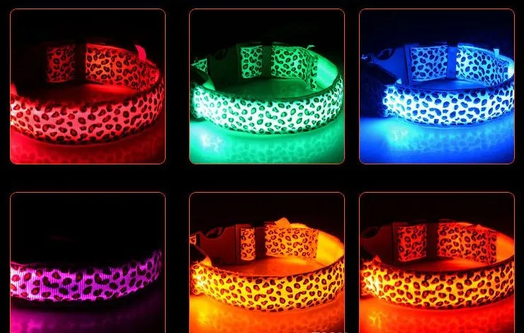 Solid Color Nylon Band Dog Pet Led Flashing Collar Night Light Up Led Necklace Adjustable S M L XL Various Colors b499