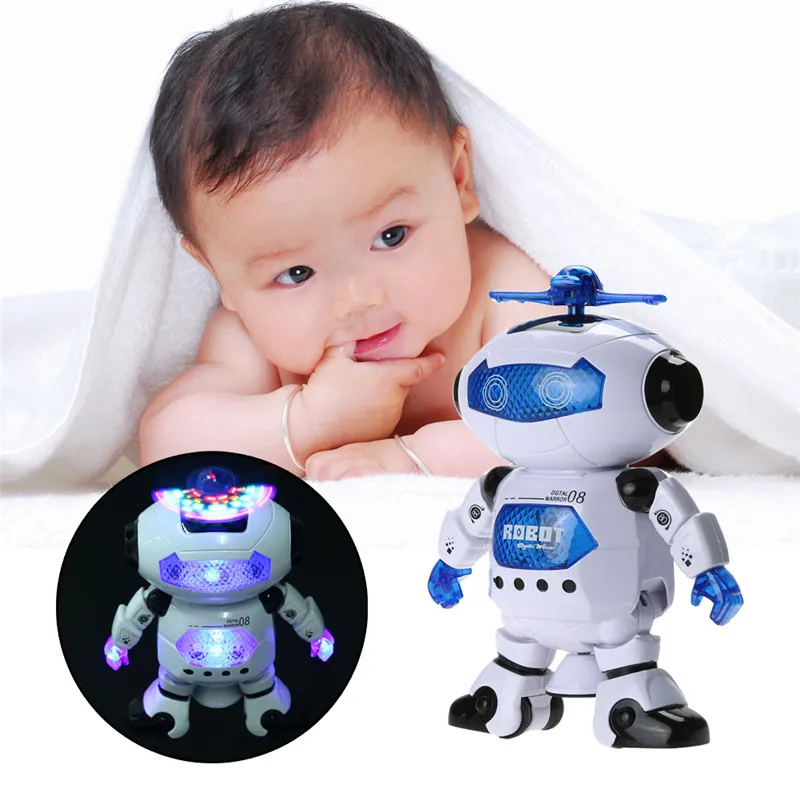 360 Rotating Space Dancing Robot Kids Musical Walking Toys Lighten Electronic Robots Christmas Birthday Gift For Children ZJ0404
